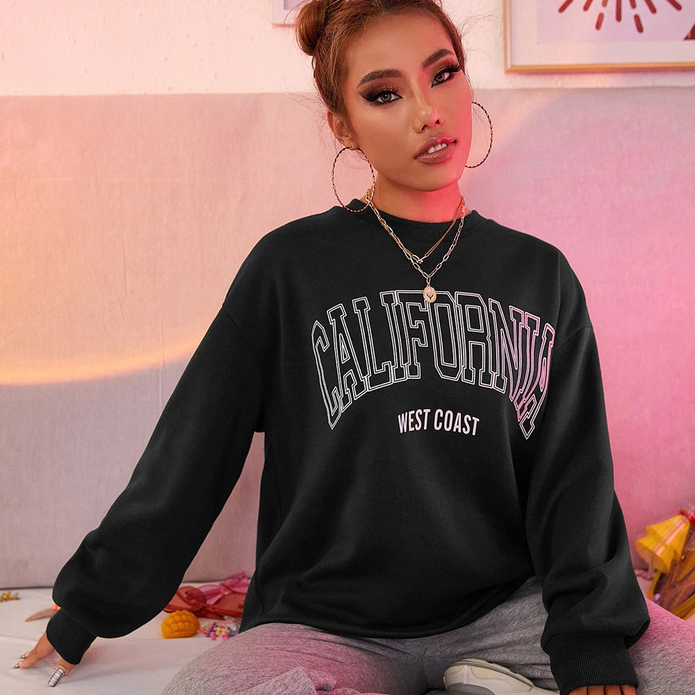 Woman Sweatshirts California West Coast Print Female hoodie Long Sleeves O-neck Pullovers Sporty and Rich Clothing