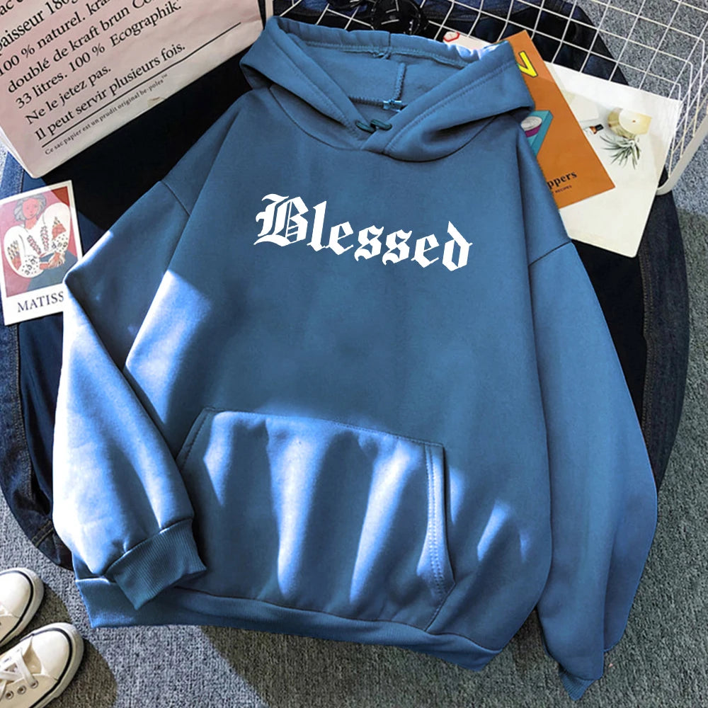 Blessed Printed Hoodies Women Street Style Hoody Autumn Loose Fleece Clothing Comfortable Pullover Sweatshirt