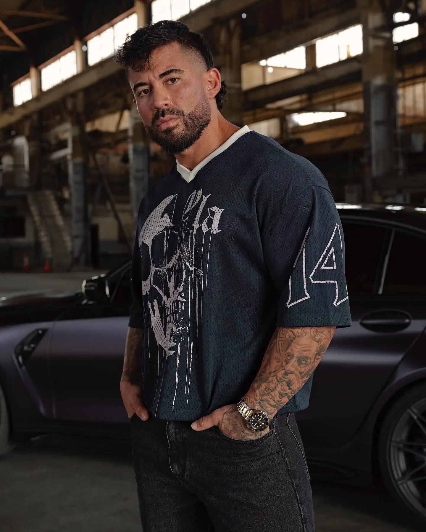YA Trendy Brand Super Large T-shirt Men Sports Fitness Quick Breathable Large Mesh Printed Short Sleeve Top