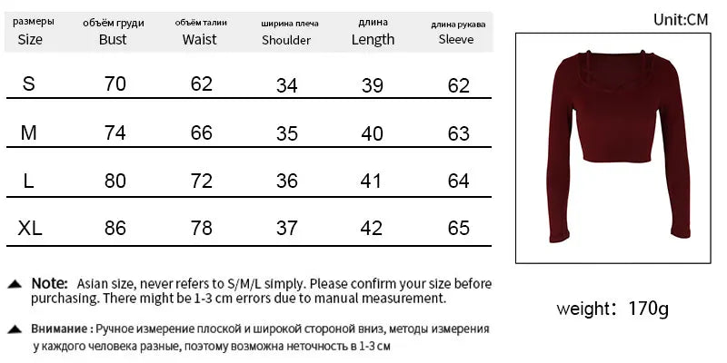 Sexy Wine Red Women's T-shirt  Hollow Out Low Chest Top New Fashion Long Sleeves Casual Slim Female Top