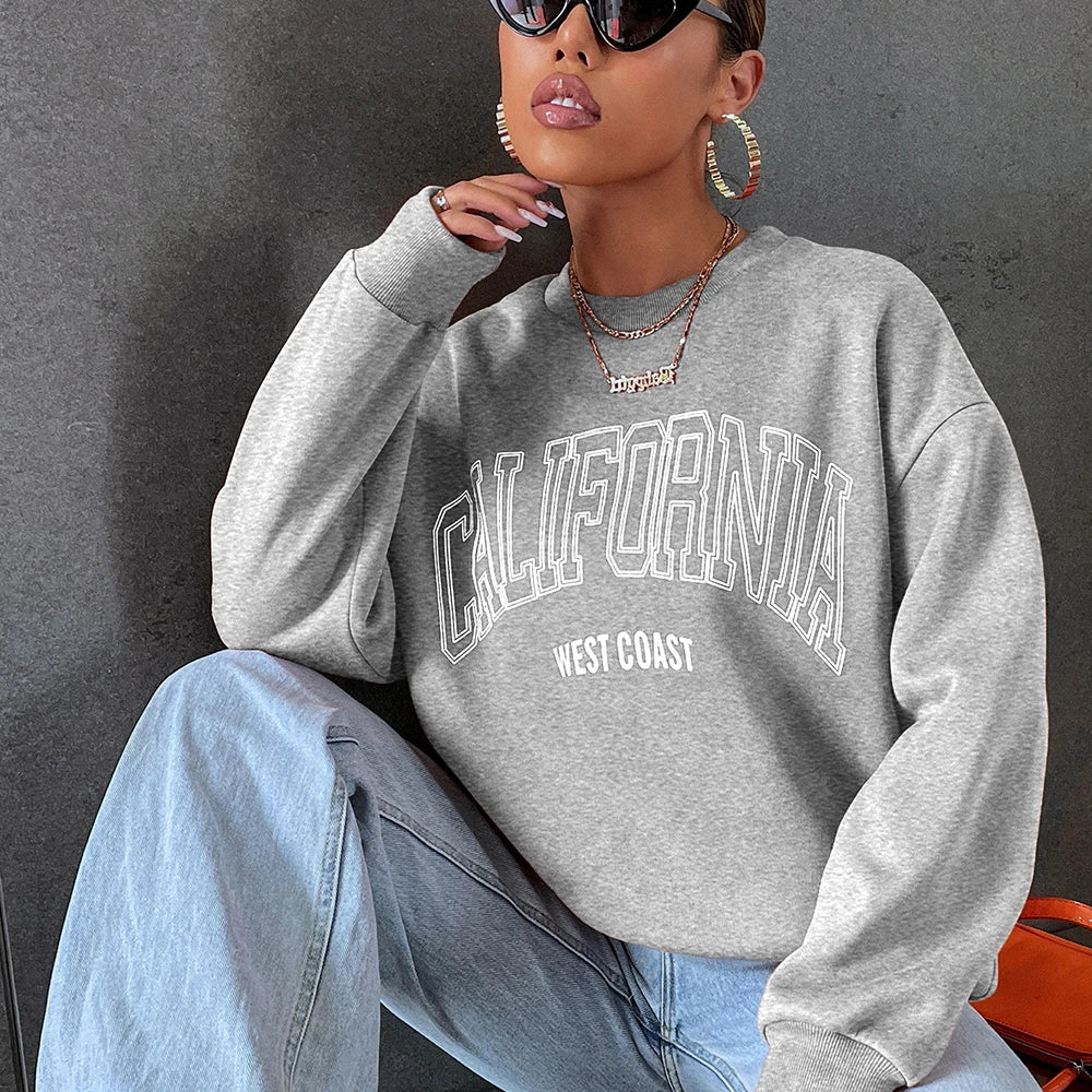 Woman Sweatshirts California West Coast Print Female hoodie Long Sleeves O-neck Pullovers Sporty and Rich Clothing
