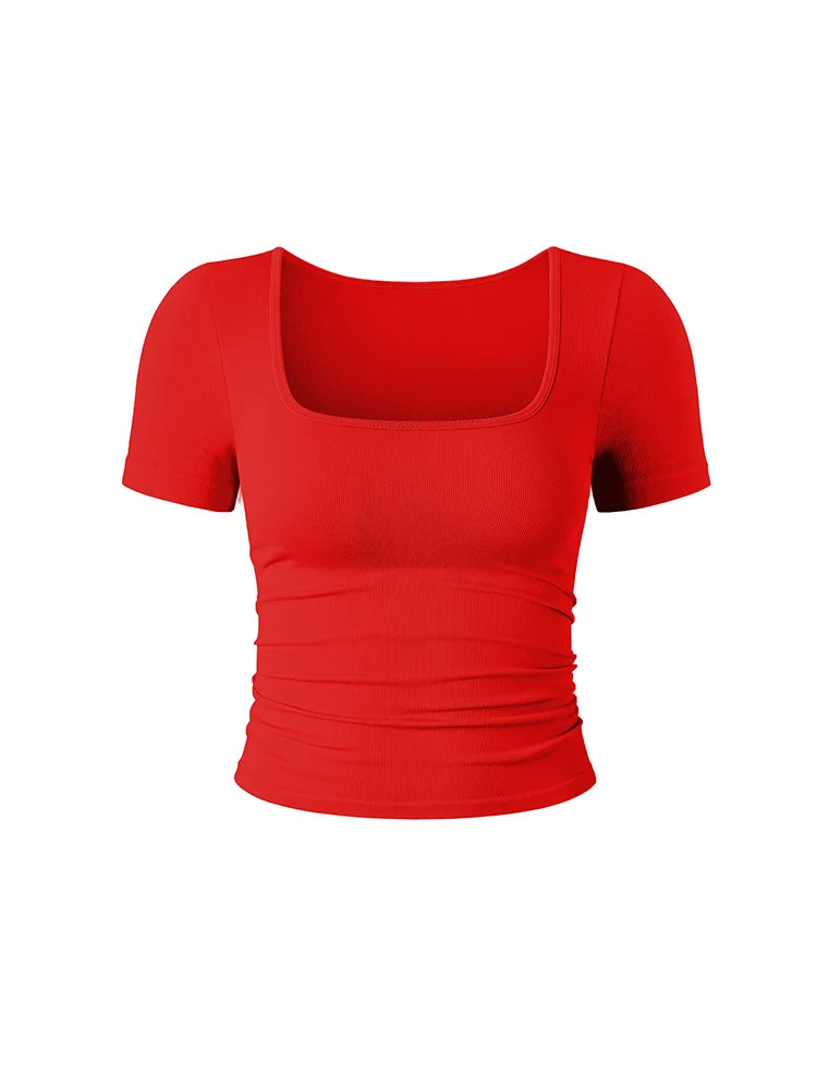 Summer Slim Sexy Women Sports Running Fitness Crop Tops Women's Classic Fashion Shorts Sleeves Crew Neck T-Shirt