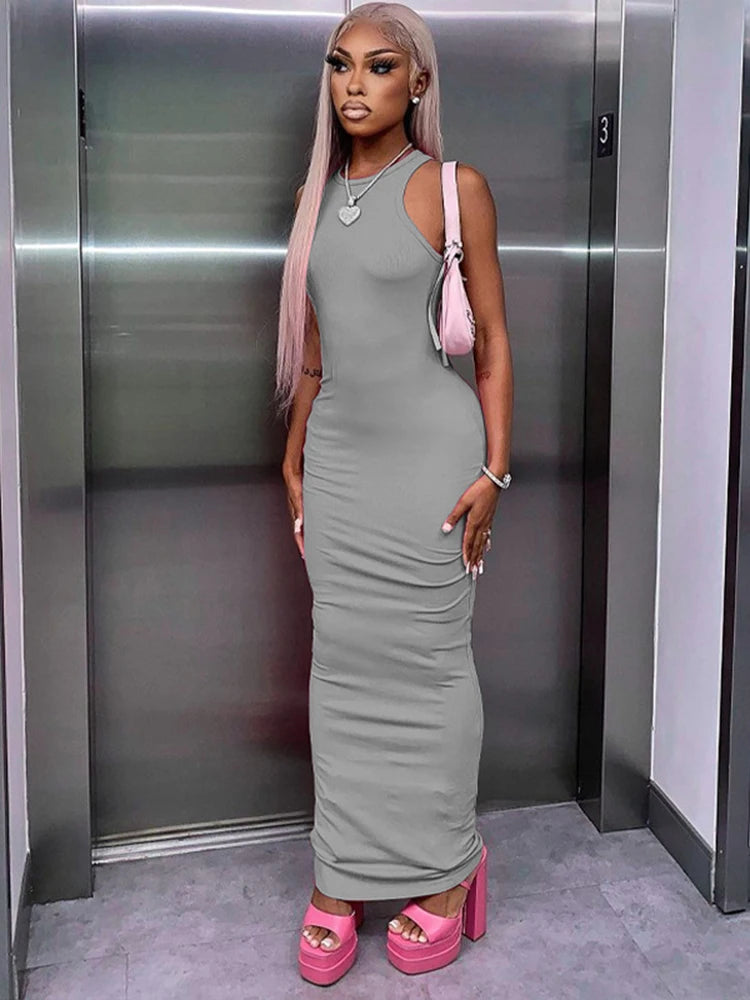 Ribbed Sexy Y2K Clothes Sleeveless Dresses For Women Party Streetwear Elegant Outfits