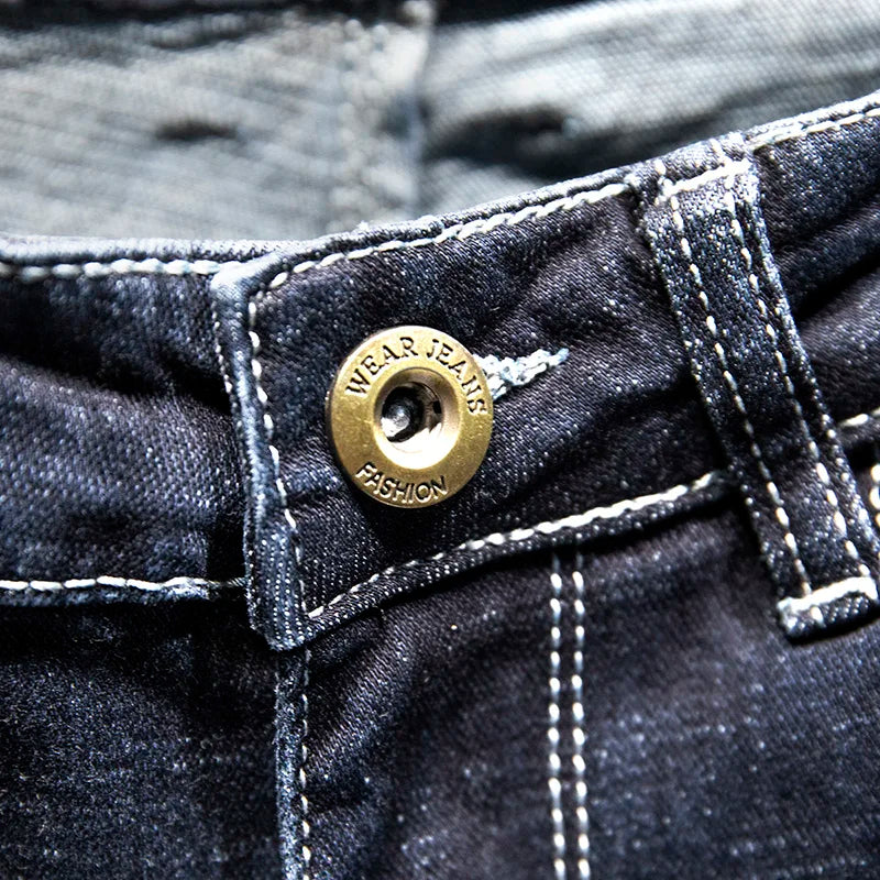Ripped Jeans Men Slim-fit Denim Pants Fashion Elasticity Versatile Blue Black Men's Clothing