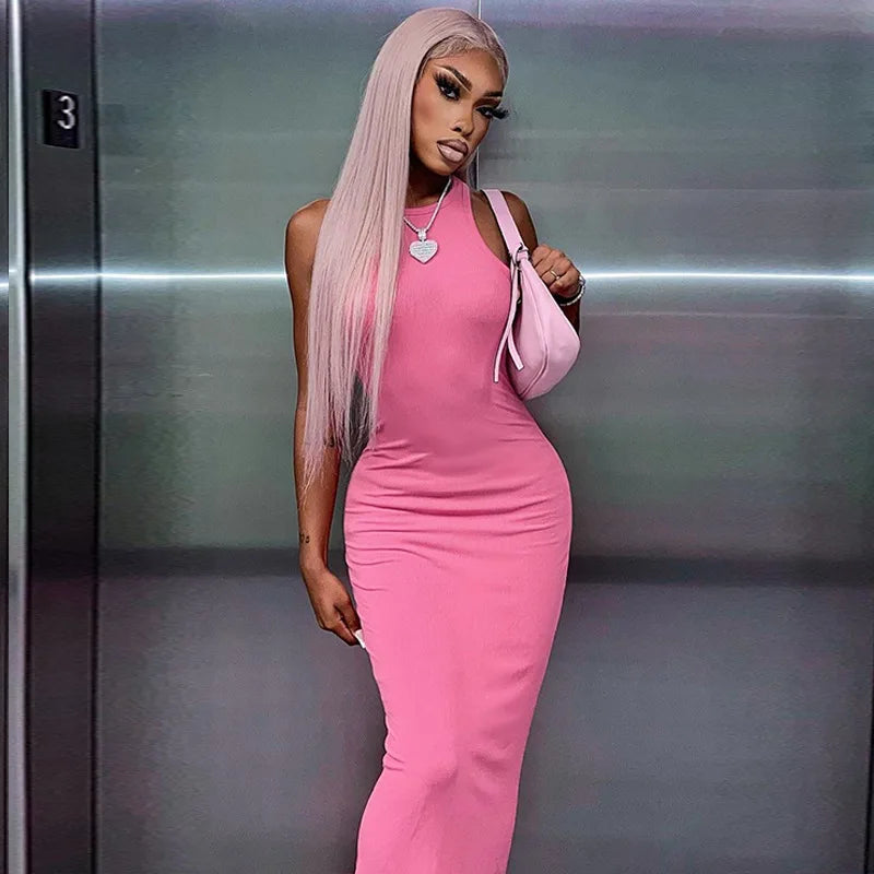 Ribbed Sexy Y2K Clothes Sleeveless Dresses For Women Party Streetwear Elegant Outfits