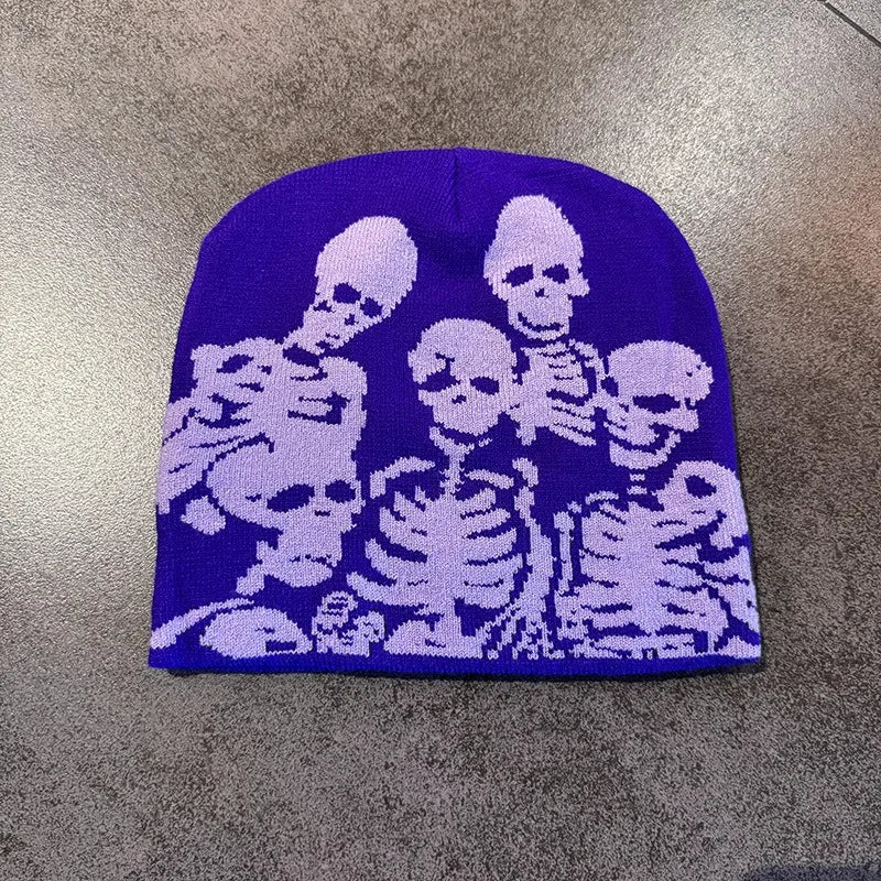 Skull Skeleton Beanie, Halloween Cap, Stretchy Skull Cap Casual Streetwear