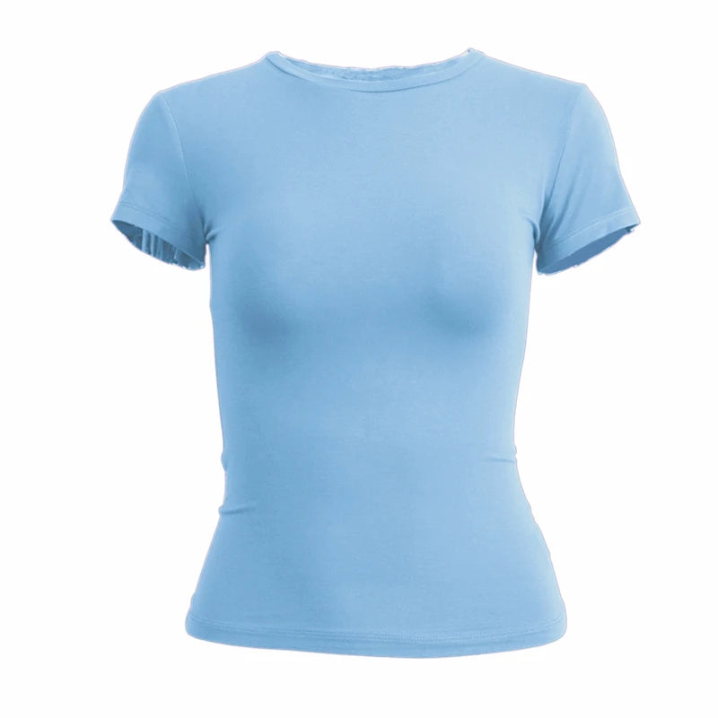 Woman Clothing Short Sleeve T-shirt Slim Fit Tops Female O-Neck Tee Shirt Street Wear
