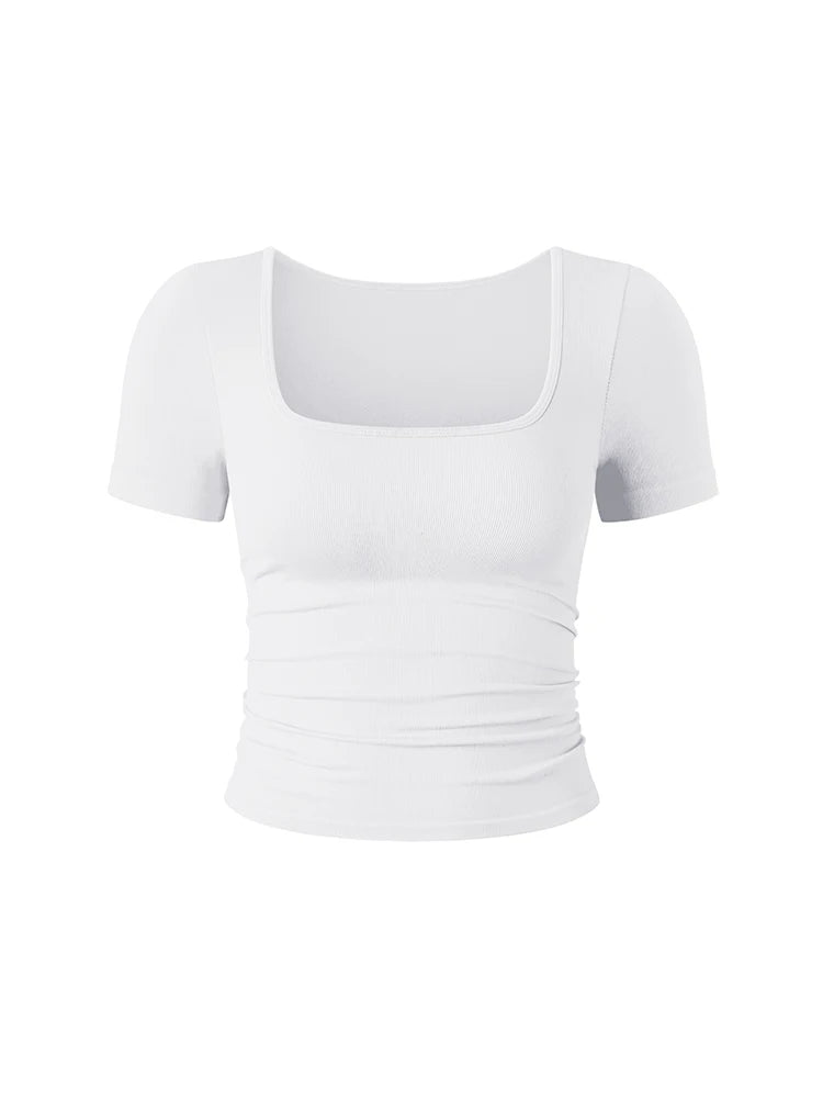 Summer Slim Sexy Women Sports Running Fitness Crop Tops Women's Classic Fashion Shorts Sleeves Crew Neck T-Shirt