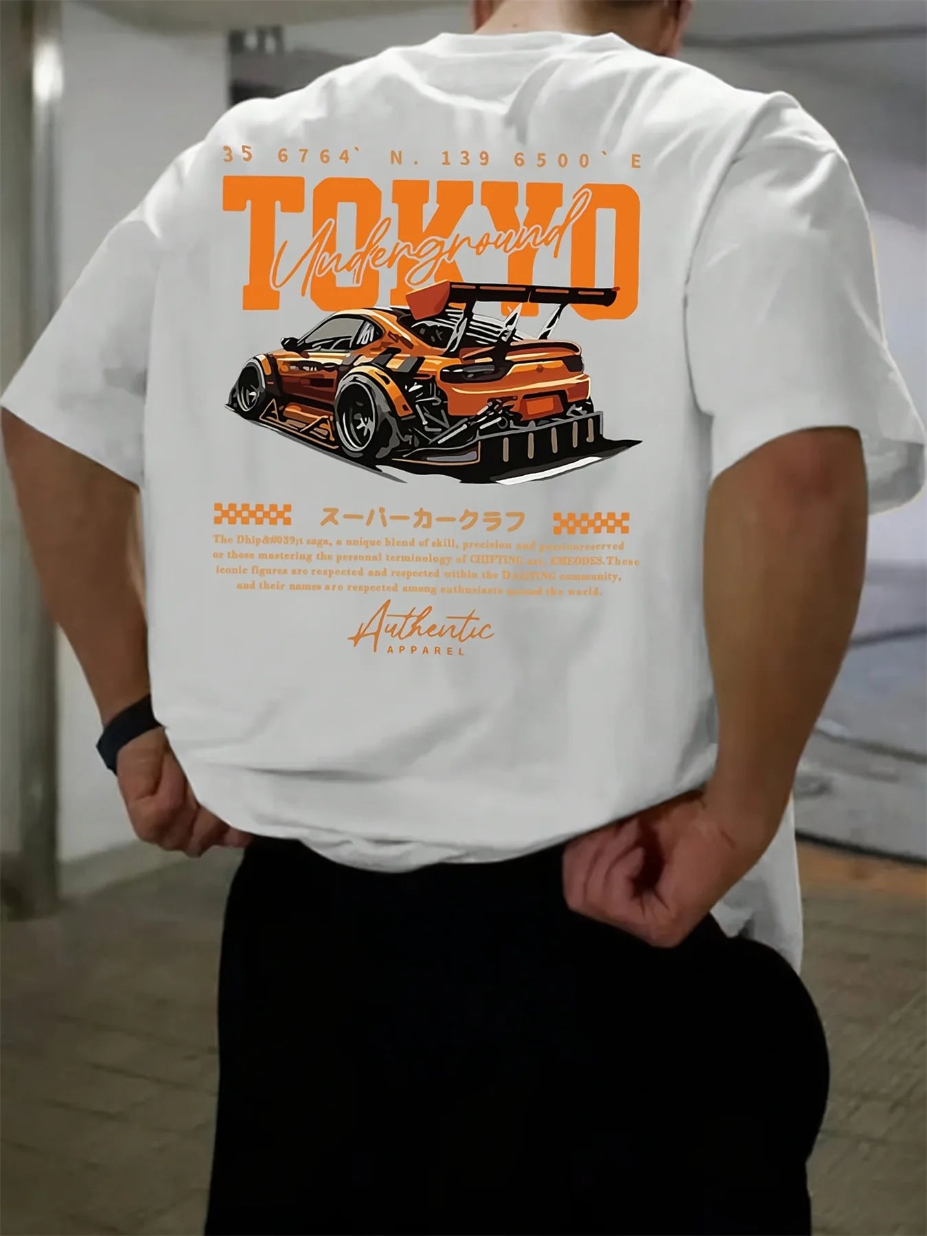 Men's 100% Cotton Fashionable Casual Loose Large Size Japanese Tokyo Pattern Printed Round Neck Short Sleeve T-shirt Top