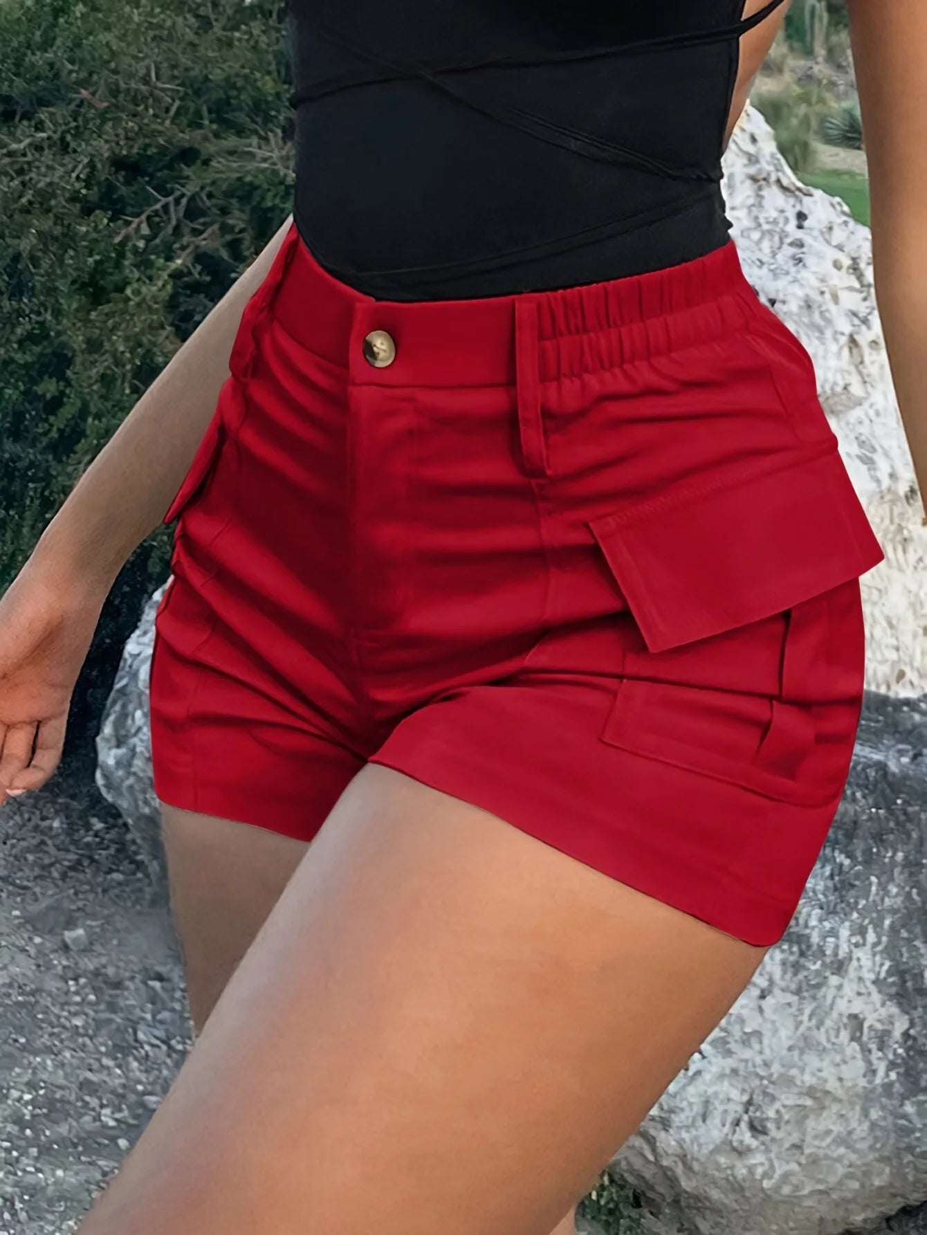 Women's Short Pants High Waist Button Streetwear Y2K Short Pocket Cargo Shorts