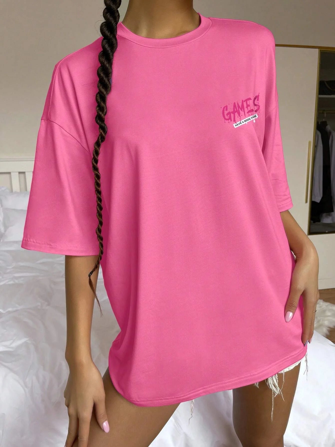 Graphic Letter Print Crew Neck T-Shirt Women Cotton Plus Size Tshirts Breathable Streetwear Soft Casual Short Sleeve