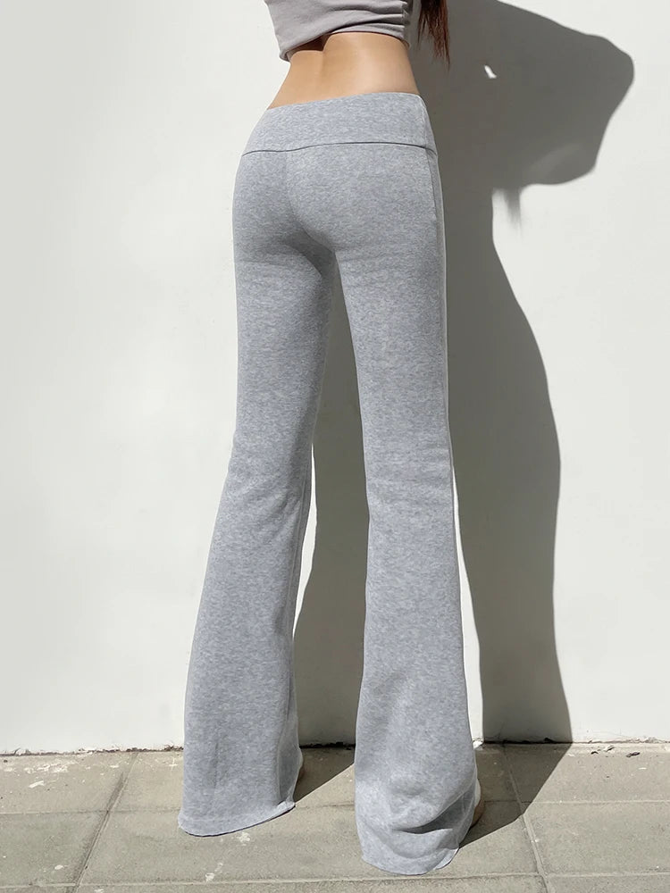 IAMSURE Casual Sexy Basic Solid Flare Pants Y2K Slim Low-Waisted Boot Cut Pants Women Fashion Streetwear Lady
