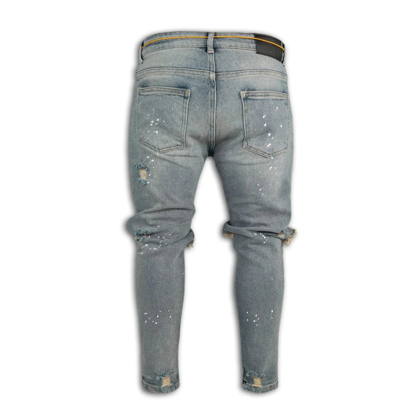 Men Long Jeans Pants Denim Simple Slim Fit Zipper Lace Up Tight Waist