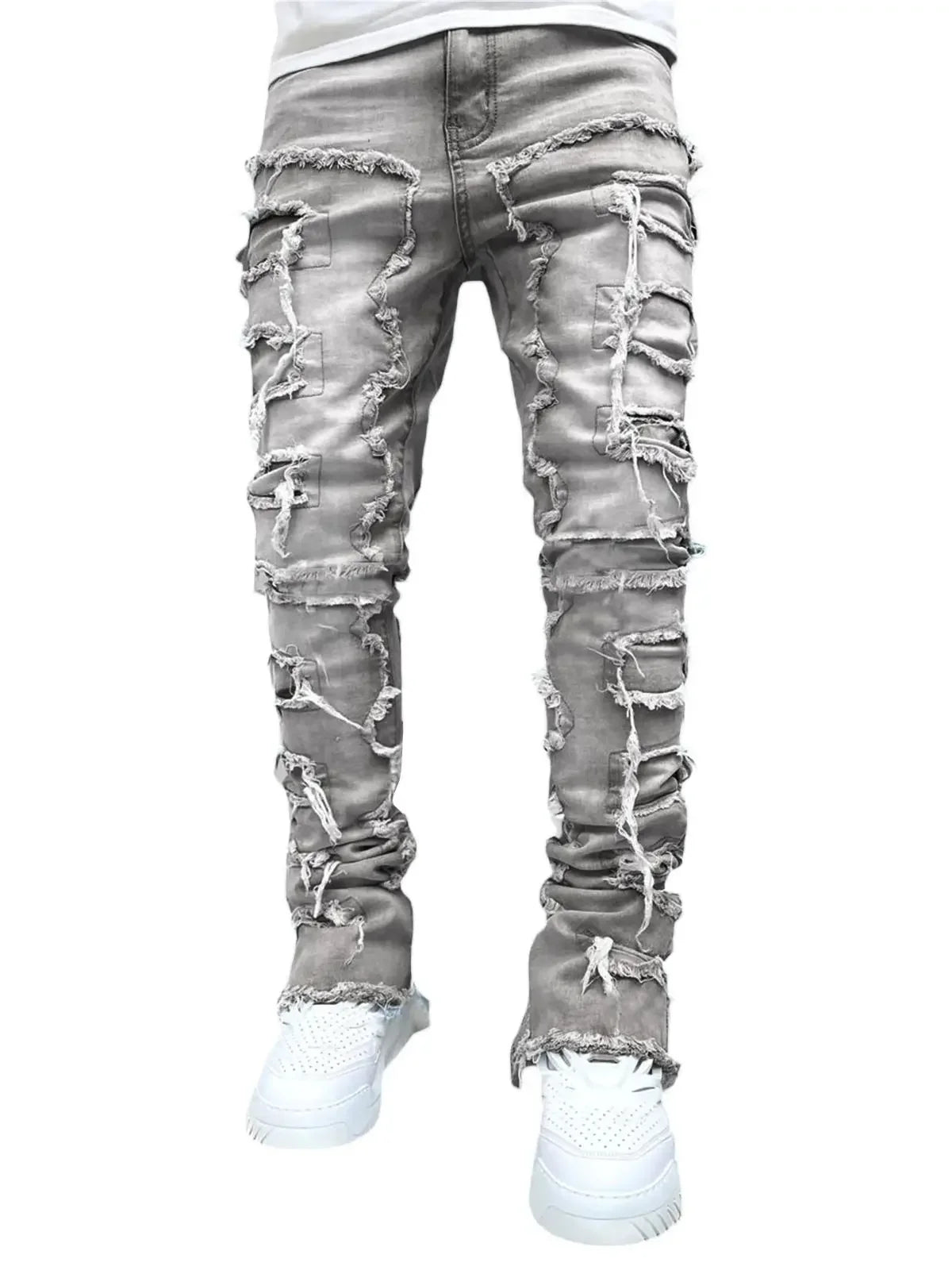 Men's Stacked Jeans Ripped Slim Fit Pht Denim Jeans