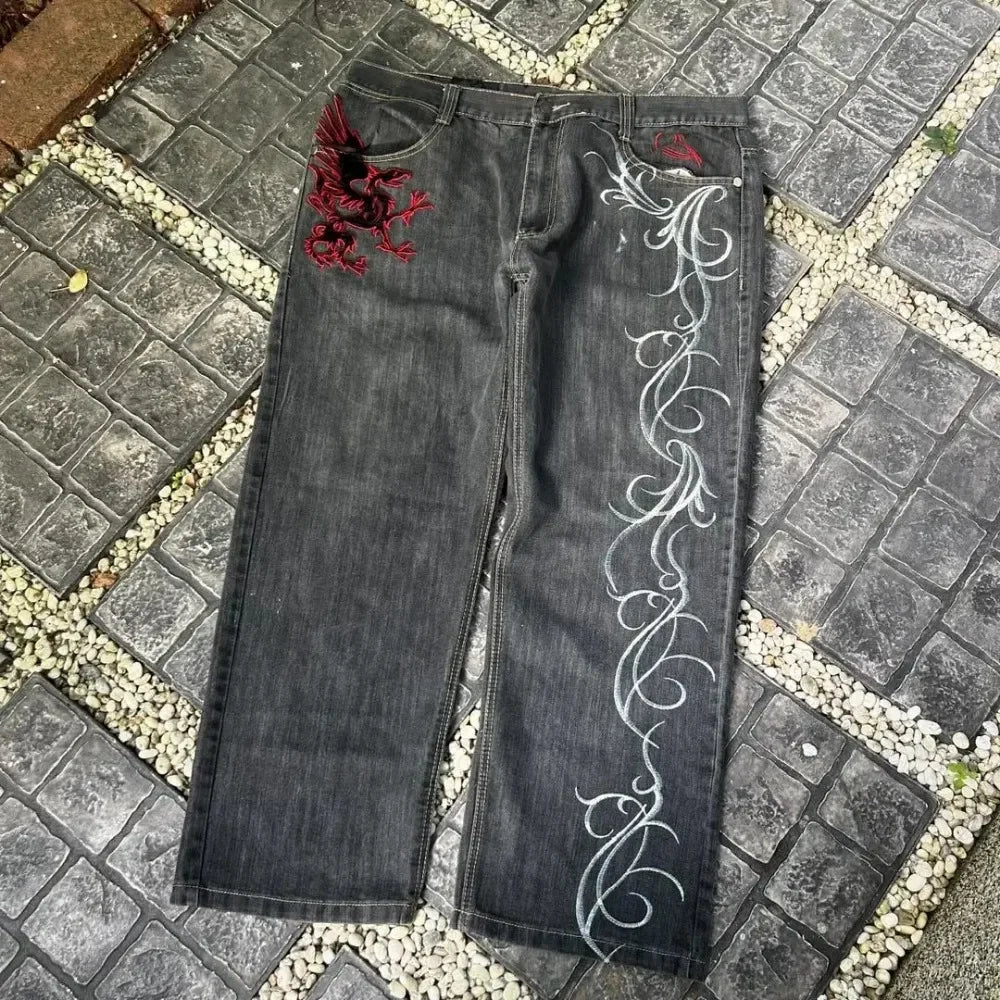 Streetwear Y2K Gothic Denim Jeans Wide Leg Oversized Jeans Mens