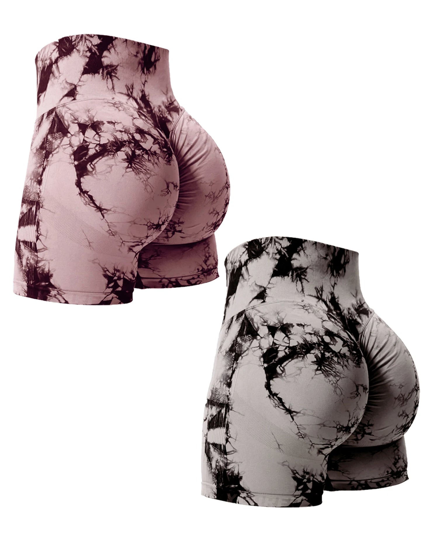 2PCS Tie Dye Butt Lifting Gym Shorts Woman Skinny Stretch High Waist Sport Shorts Casual Seamless