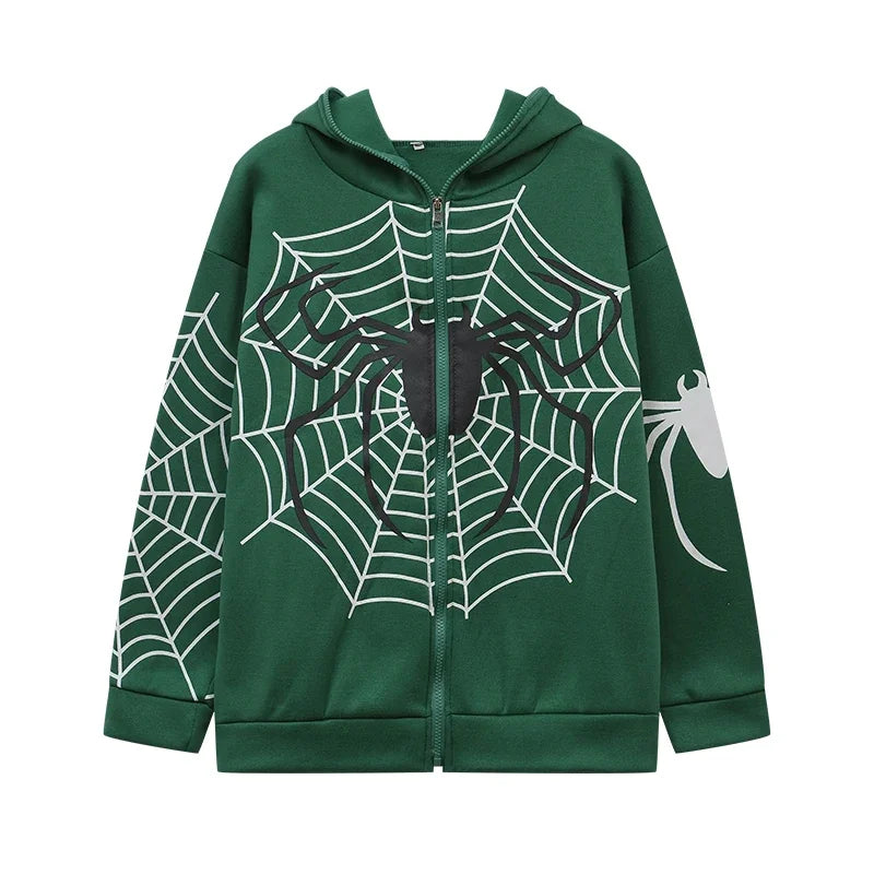 Cross Border Spider Web Zipper Sweater Women's Casual Trendy Hoodie