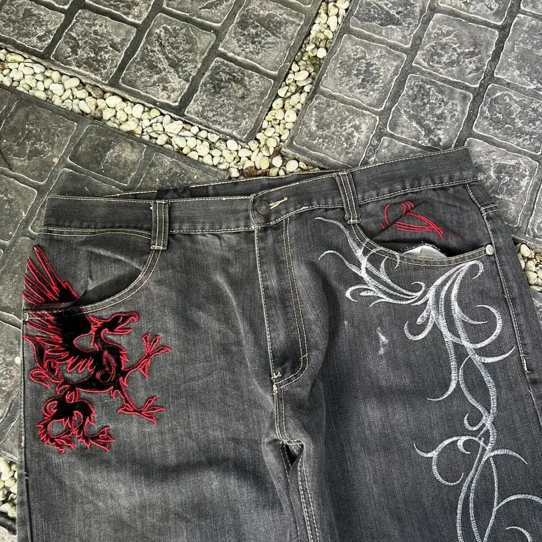 Streetwear Y2K Gothic Denim Jeans Wide Leg Oversized Jeans Mens