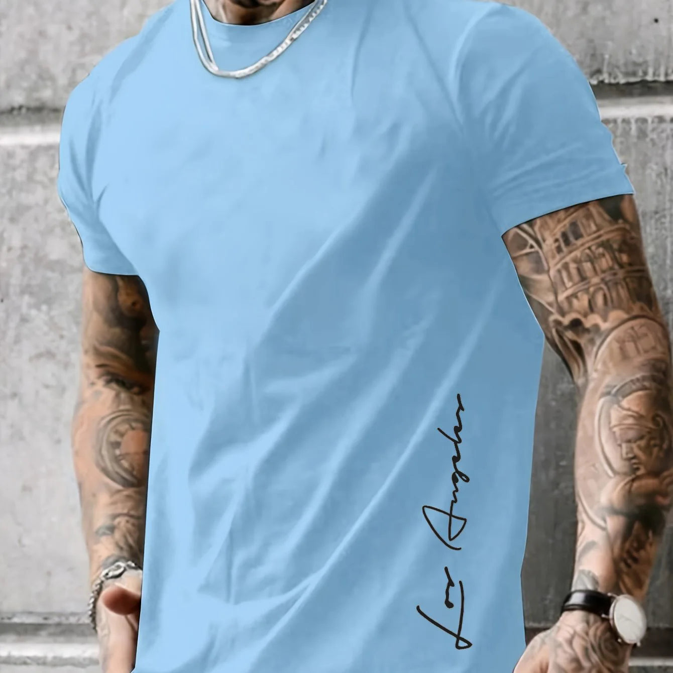 Men's 100 cotton summer loose Contrast Color  los Angelest print slim fit casual round neck short sleeved T-shirt