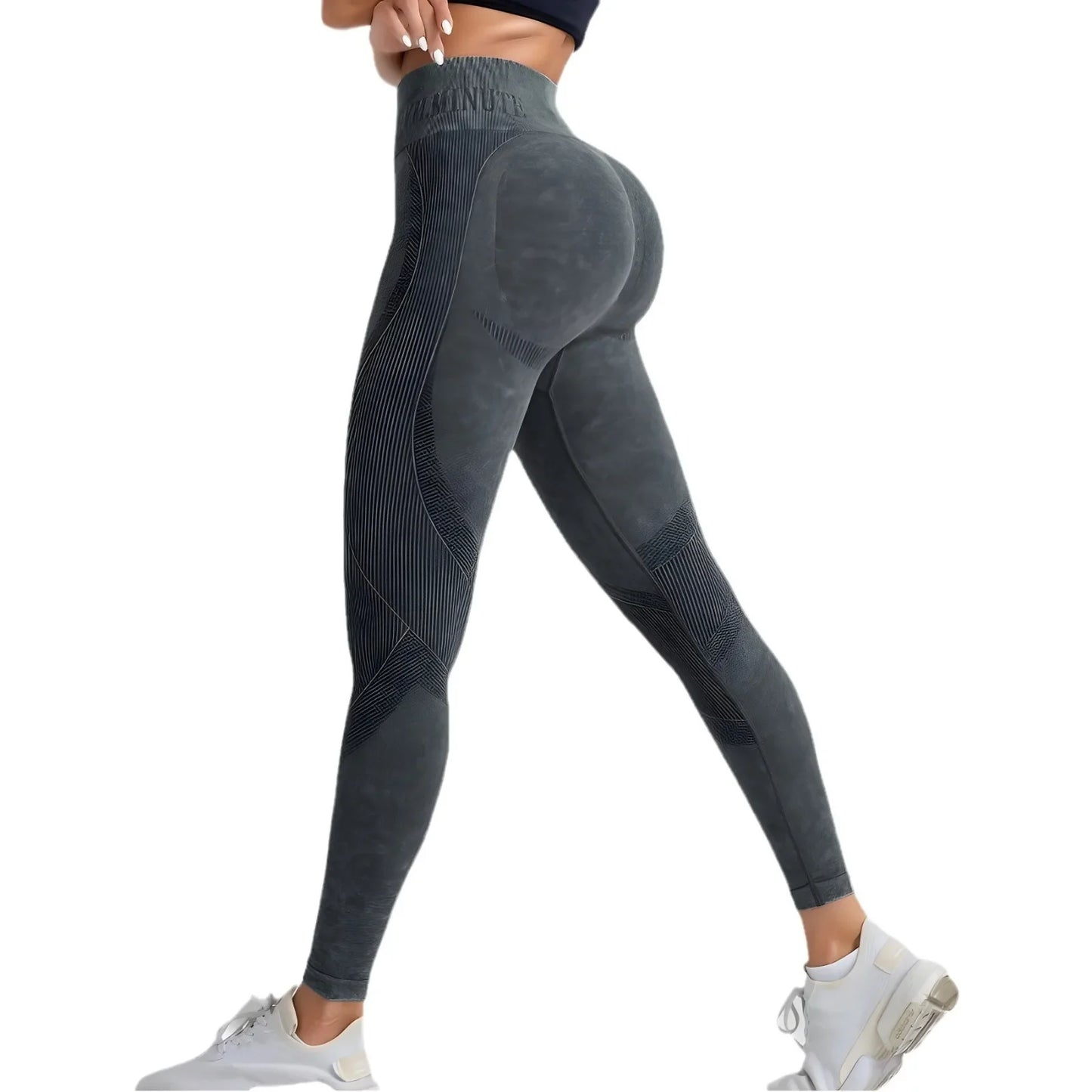 Women Seamless Gym High Waist Yoga Pants Lifting Outdoor Sports Tight Waist Letter Sand Washed Pants Exercise Yoga Leggings
