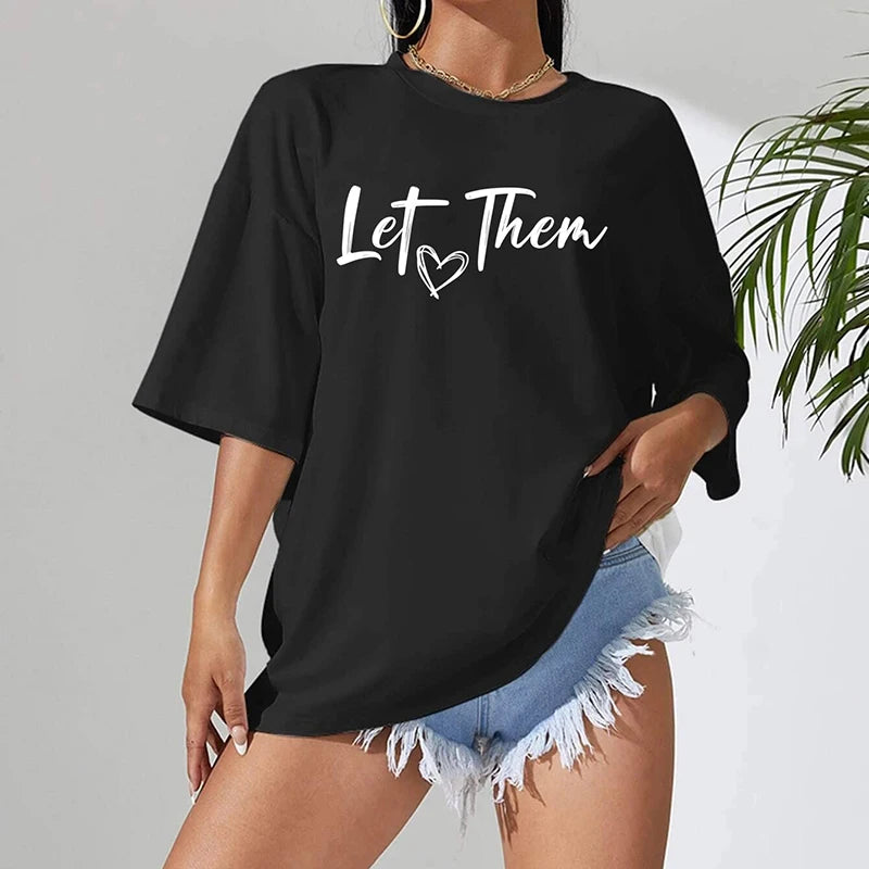 Let Them Misunderstand You Letter Print T-shirts for Women Short Sleeves Crew Neck Graphic T-shirt Oversized T Shirt