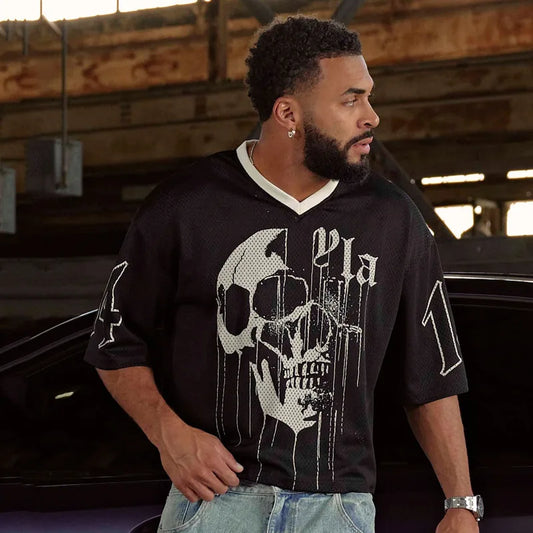 YA Trendy Brand Super Large T-shirt Men Sports Fitness Quick Breathable Large Mesh Printed Short Sleeve Top