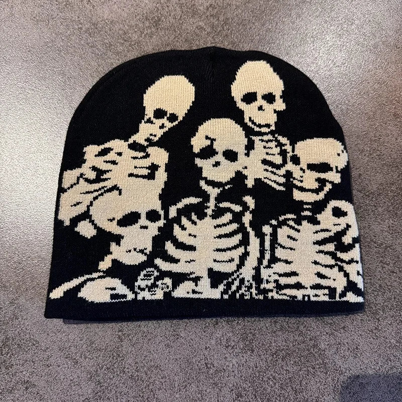Skull Skeleton Beanie, Halloween Cap, Stretchy Skull Cap Casual Streetwear