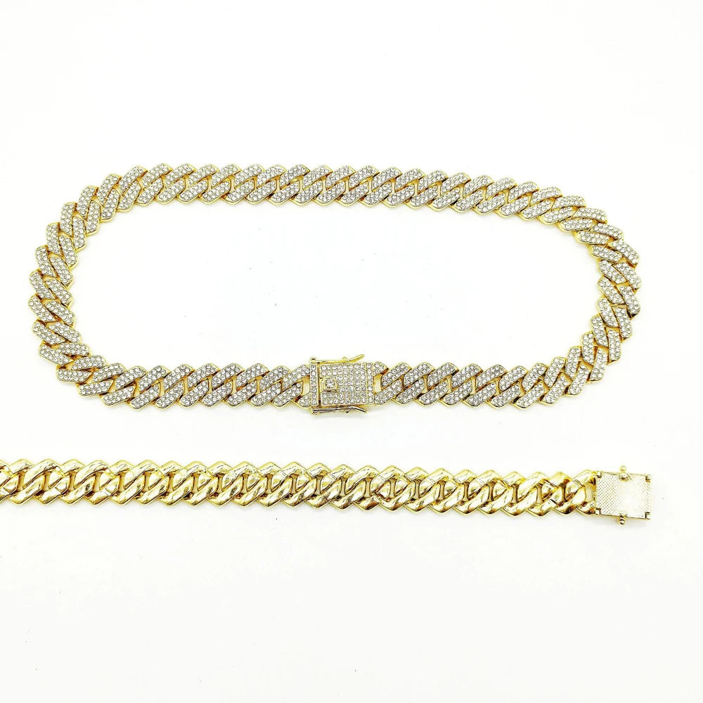 Cuban Link Iced Out Necklace 14MM width Rhinestones Chain CZ Cuban Chain Necklace