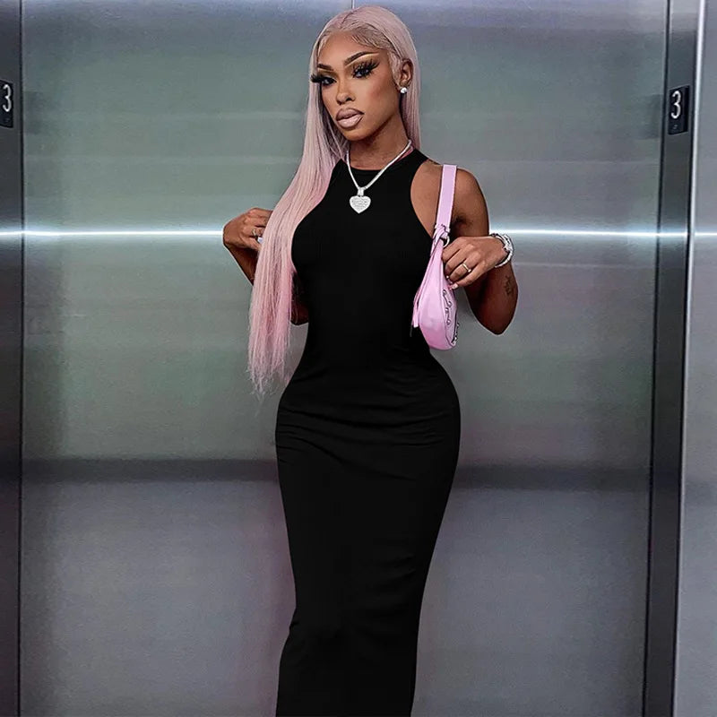 Ribbed Sexy Y2K Clothes Sleeveless Dresses For Women Party Streetwear Elegant Outfits