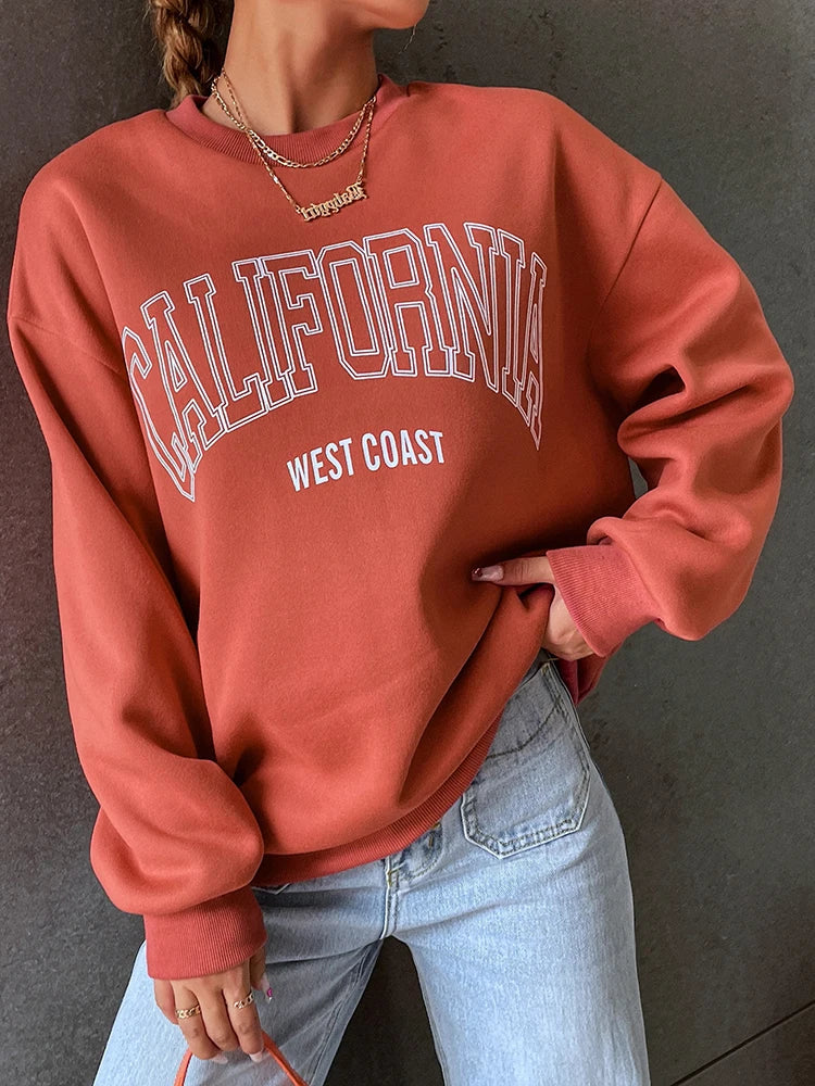 Woman Sweatshirts California West Coast Print Female hoodie Long Sleeves O-neck Pullovers Sporty and Rich Clothing