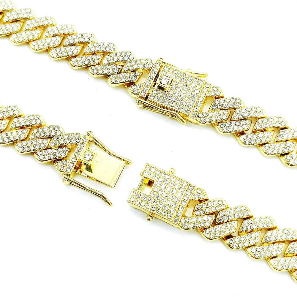 Cuban Link Iced Out Necklace 14MM width Rhinestones Chain CZ Cuban Chain Necklace