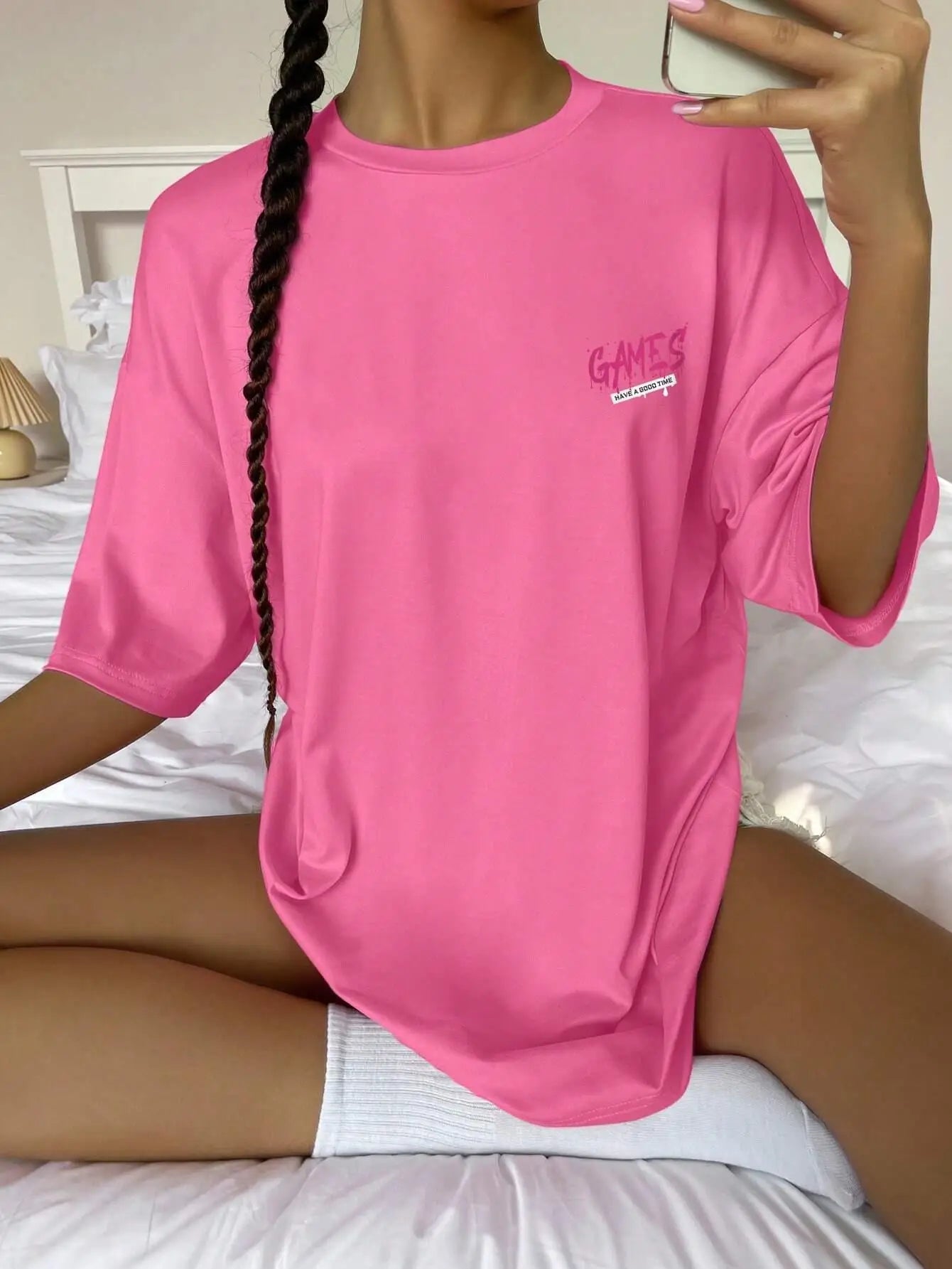 Graphic Letter Print Crew Neck T-Shirt Women Cotton Plus Size Tshirts Breathable Streetwear Soft Casual Short Sleeve