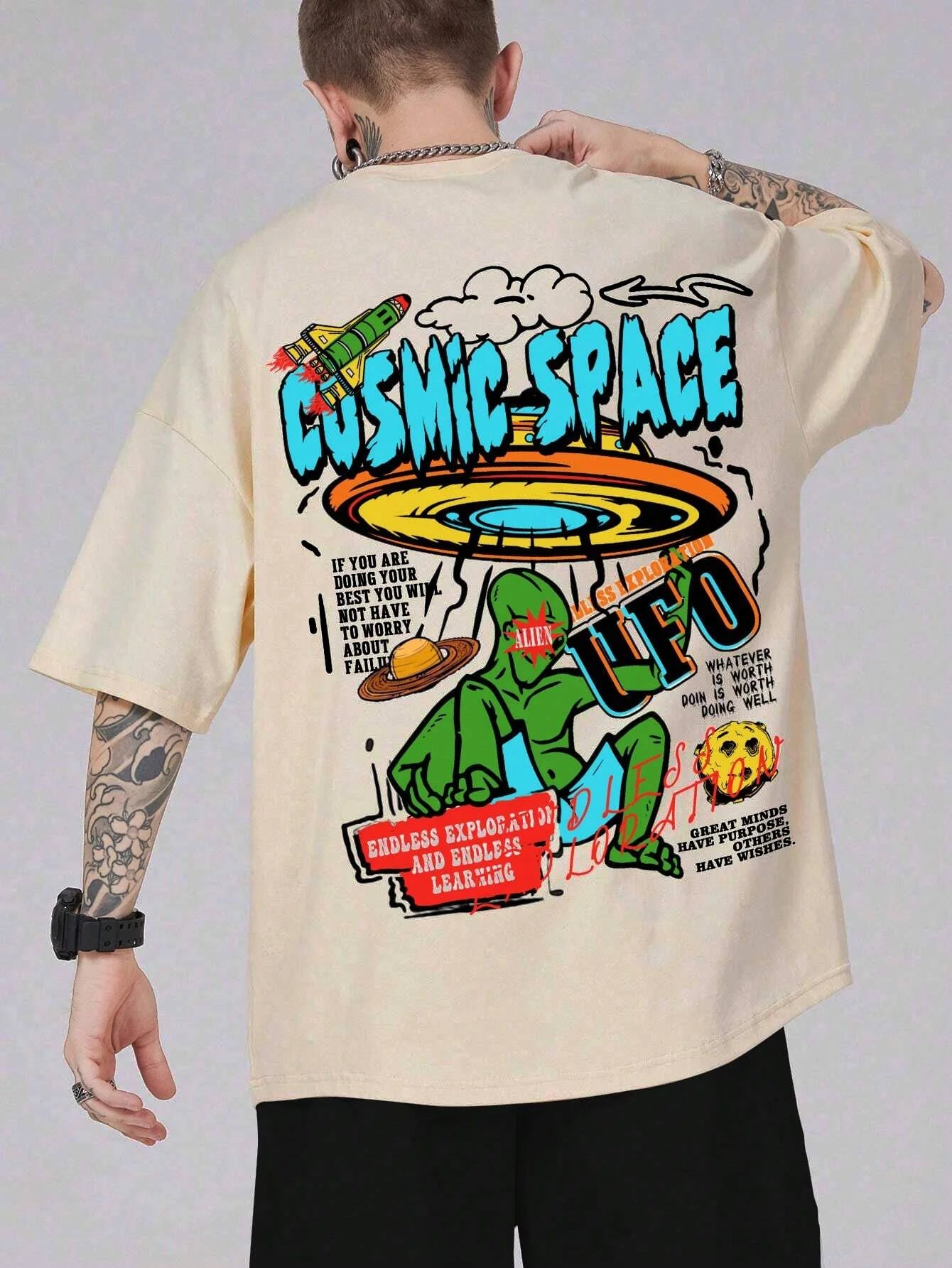 Cosmic Space Ufo Aliens Graphic Printed Male Tops Fashion Street T-ShirtCasual Cotton Tshirt Oversized Loose Tees