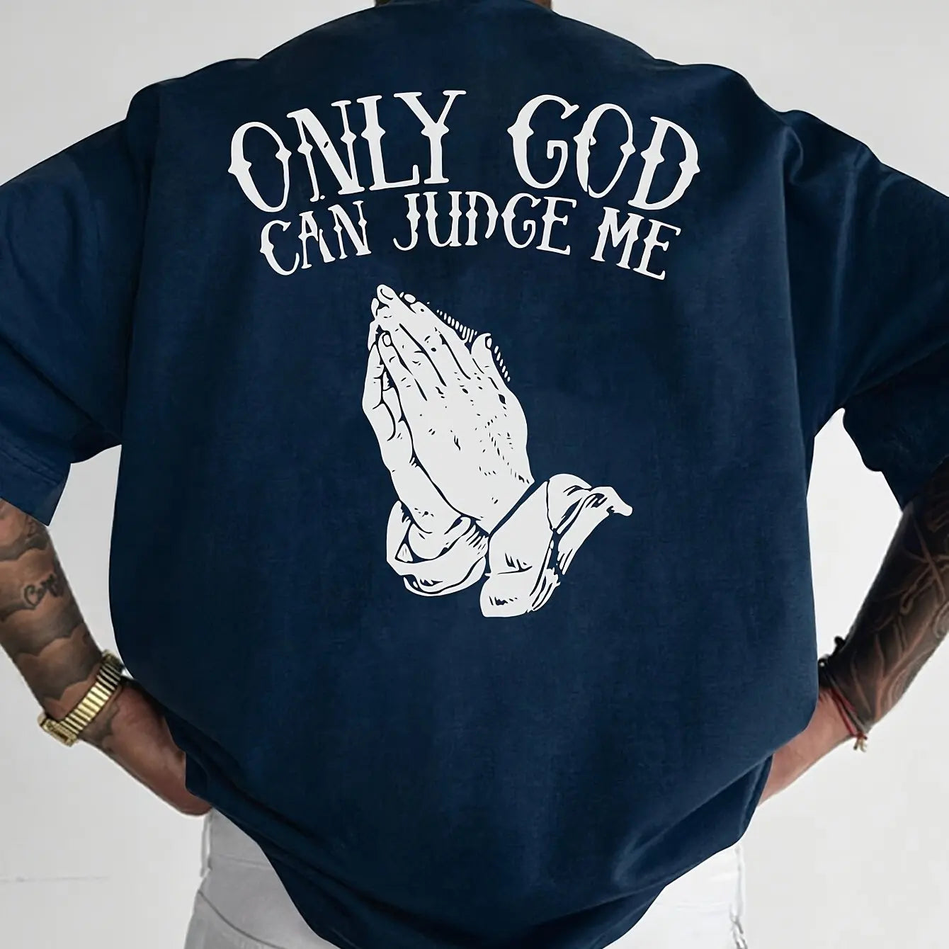 Men's cotton fashionable casual  loose only GOD CAN JUDGE ME printed round neck short sleeved T-shirt top