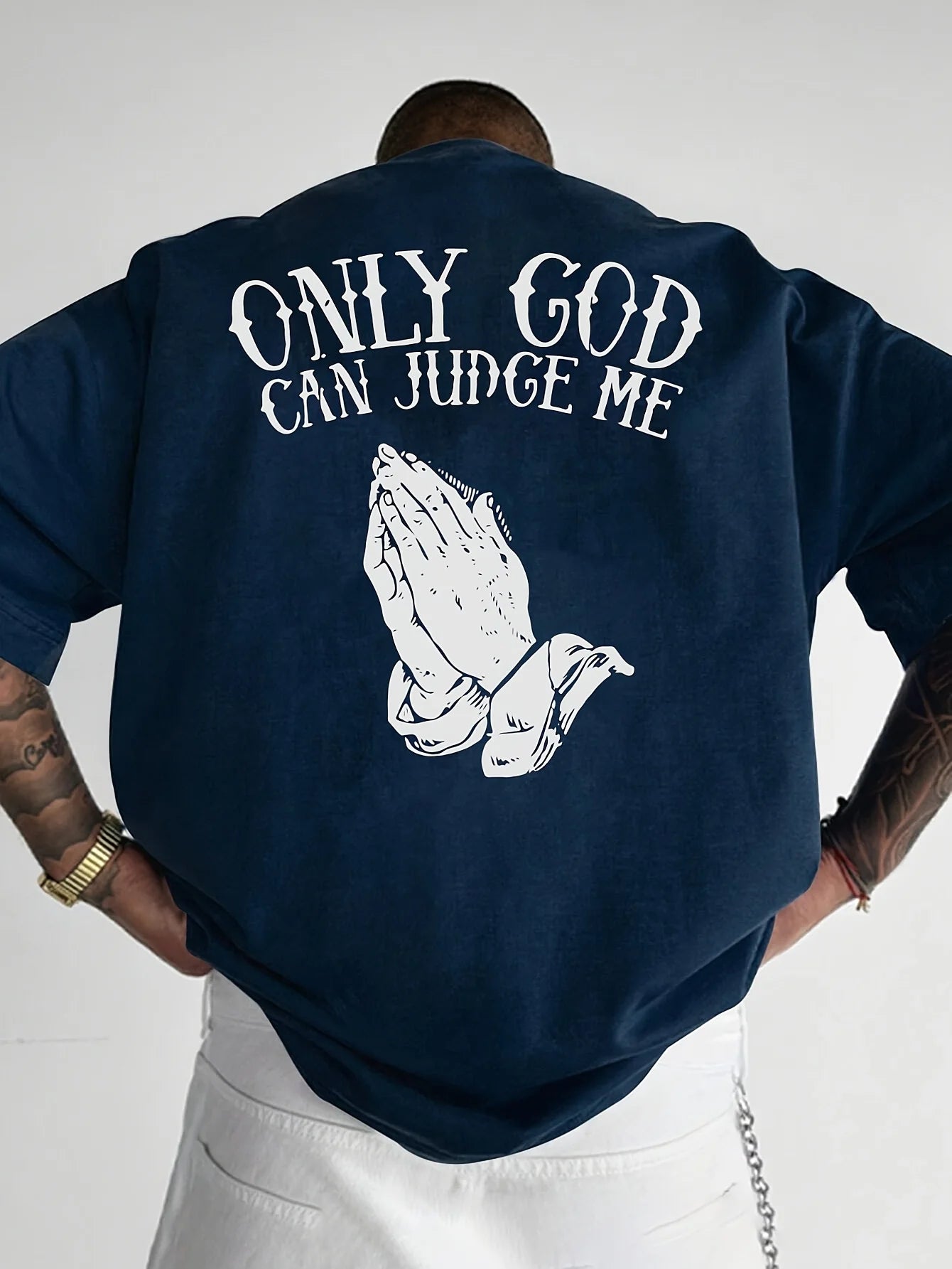Men's cotton fashionable casual  loose only GOD CAN JUDGE ME printed round neck short sleeved T-shirt top