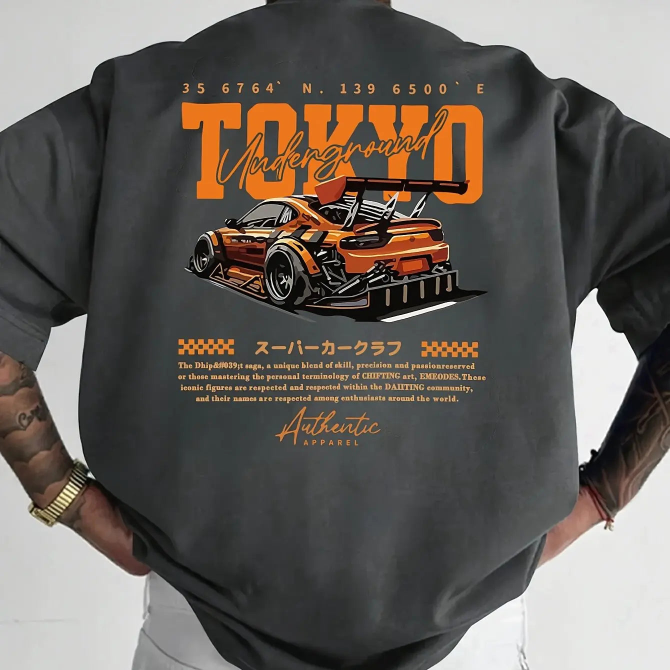 Men's 100% Cotton Fashionable Casual Loose Large Size Japanese Tokyo Pattern Printed Round Neck Short Sleeve T-shirt Top