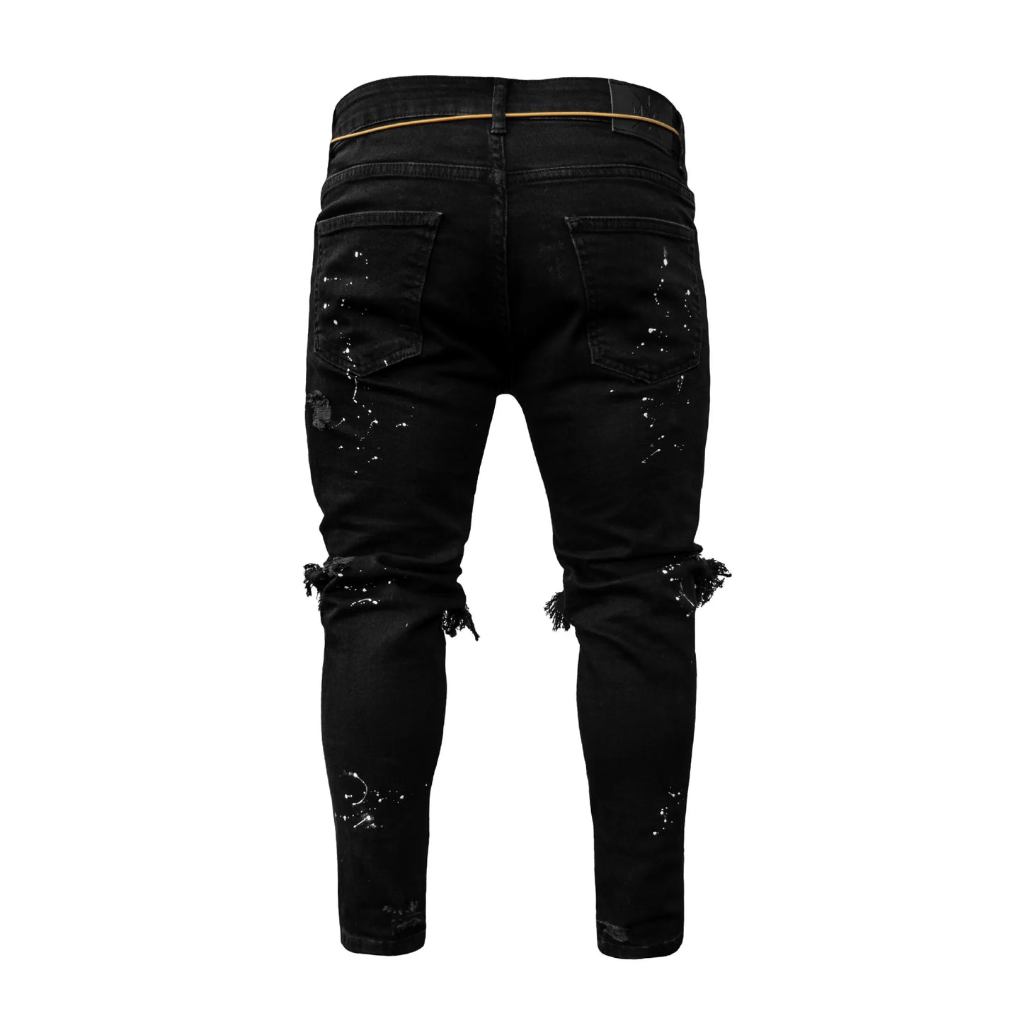 Men Long Jeans Pants Denim Simple Slim Fit Zipper Lace Up Tight Waist