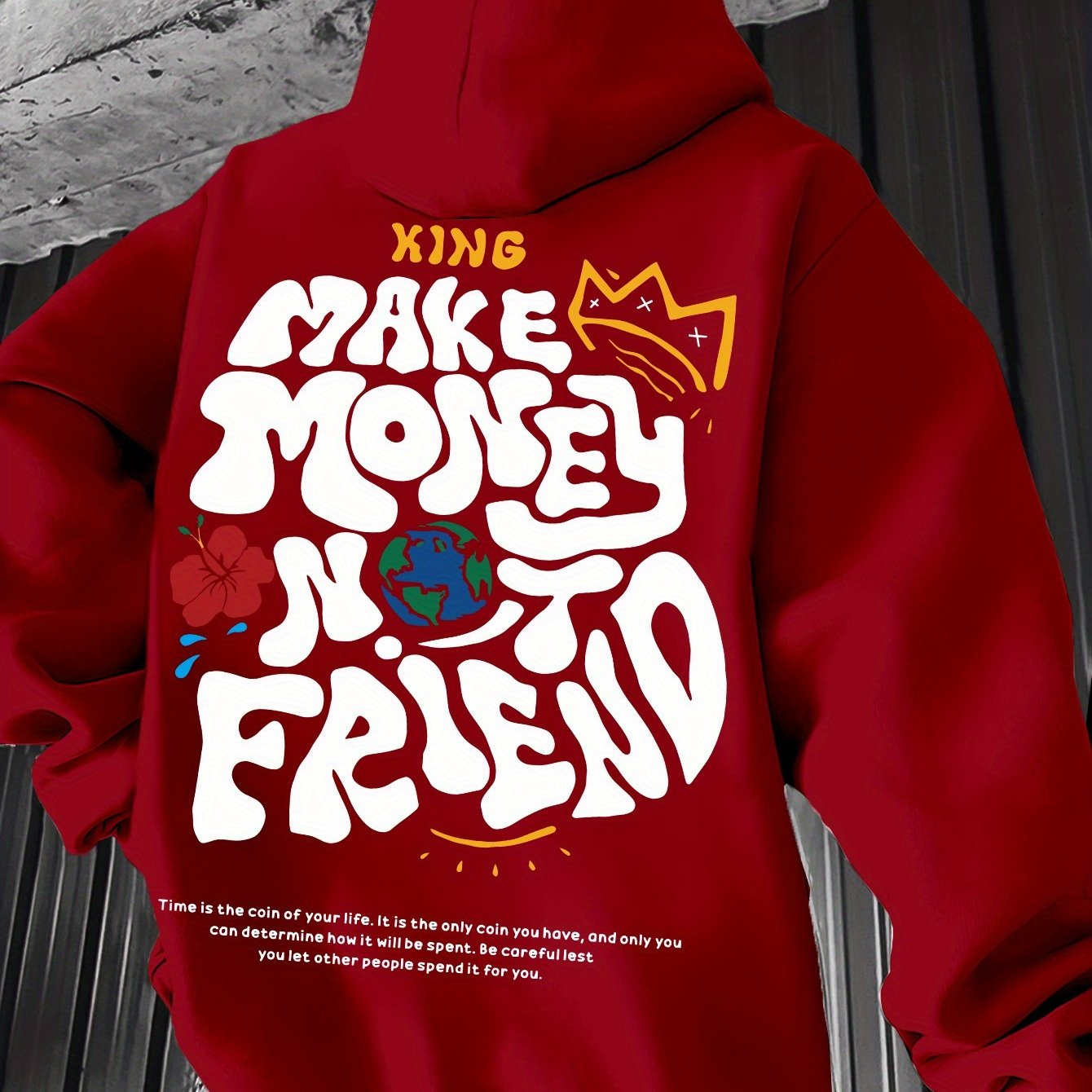 Men's Hoodie, Regular Fit, Polyester, Stretchy, "Make Money Not Friend" Graphic