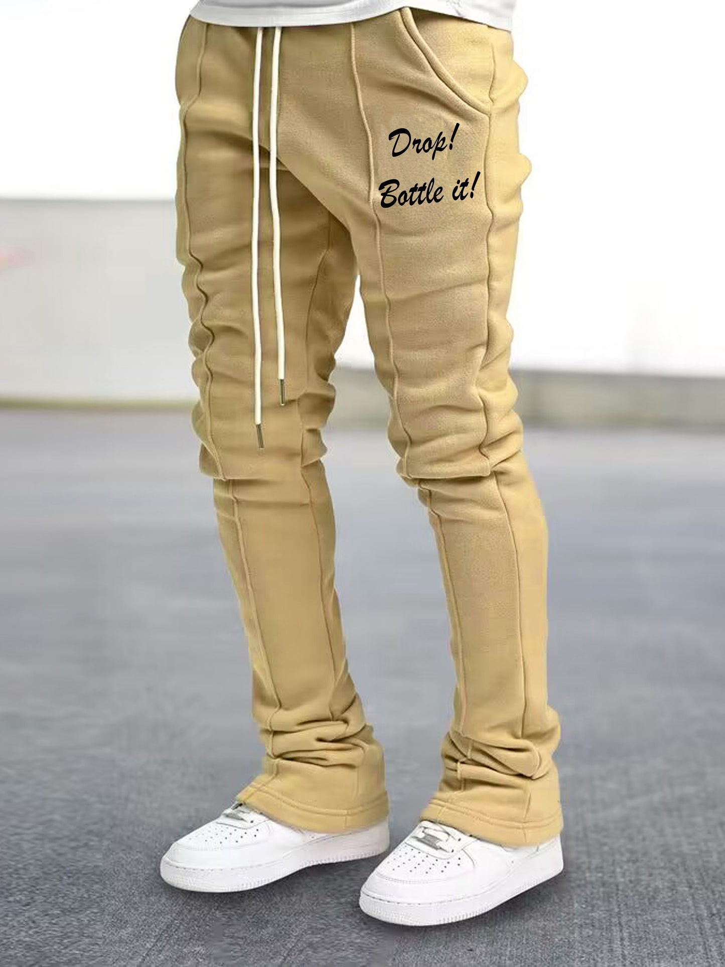 Mens Graphic Flared Sweatpants - Comfort-fit Elastic Waist & Drawstring - Roomy Pockets