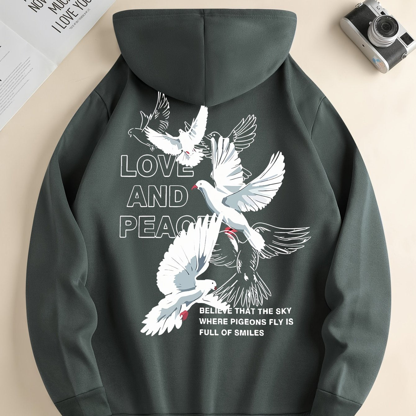 Hoodies Men, 'Love And Peace' Graphic Hoodie, Men’s Pullover Hooded Sweatshirt
