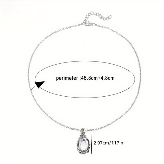 1pc Exquisite Moonstone Pendant Necklace - Bohemian Leaf Rattan Accessories for Women,