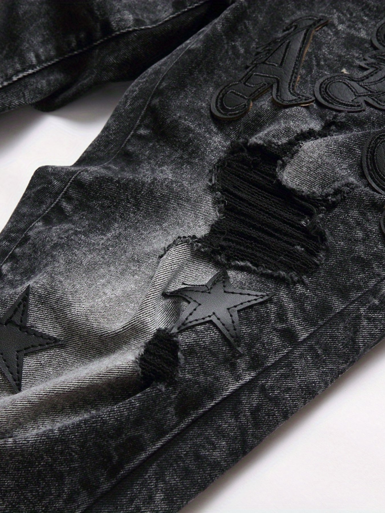 y2k Star Pattern Slim Fit Jeans, Men's Stretch Street Style Denim Pants