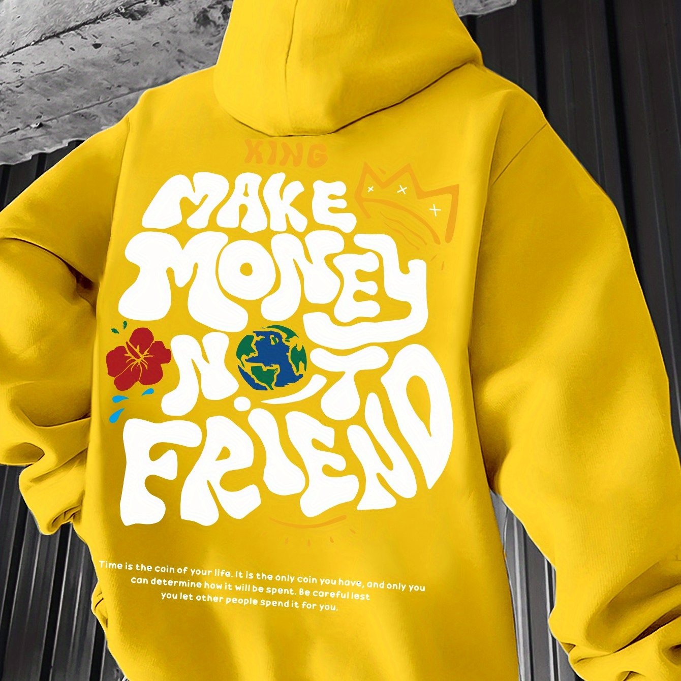 Men's Hoodie, Regular Fit, Polyester, Stretchy, "Make Money Not Friend" Graphic