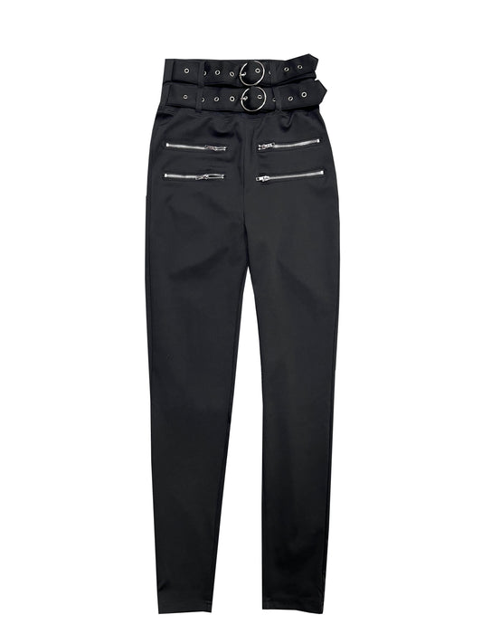 Women's High-Waisted Wide-Leg Trousers - Belted Full-Length Pants with Double Zipper