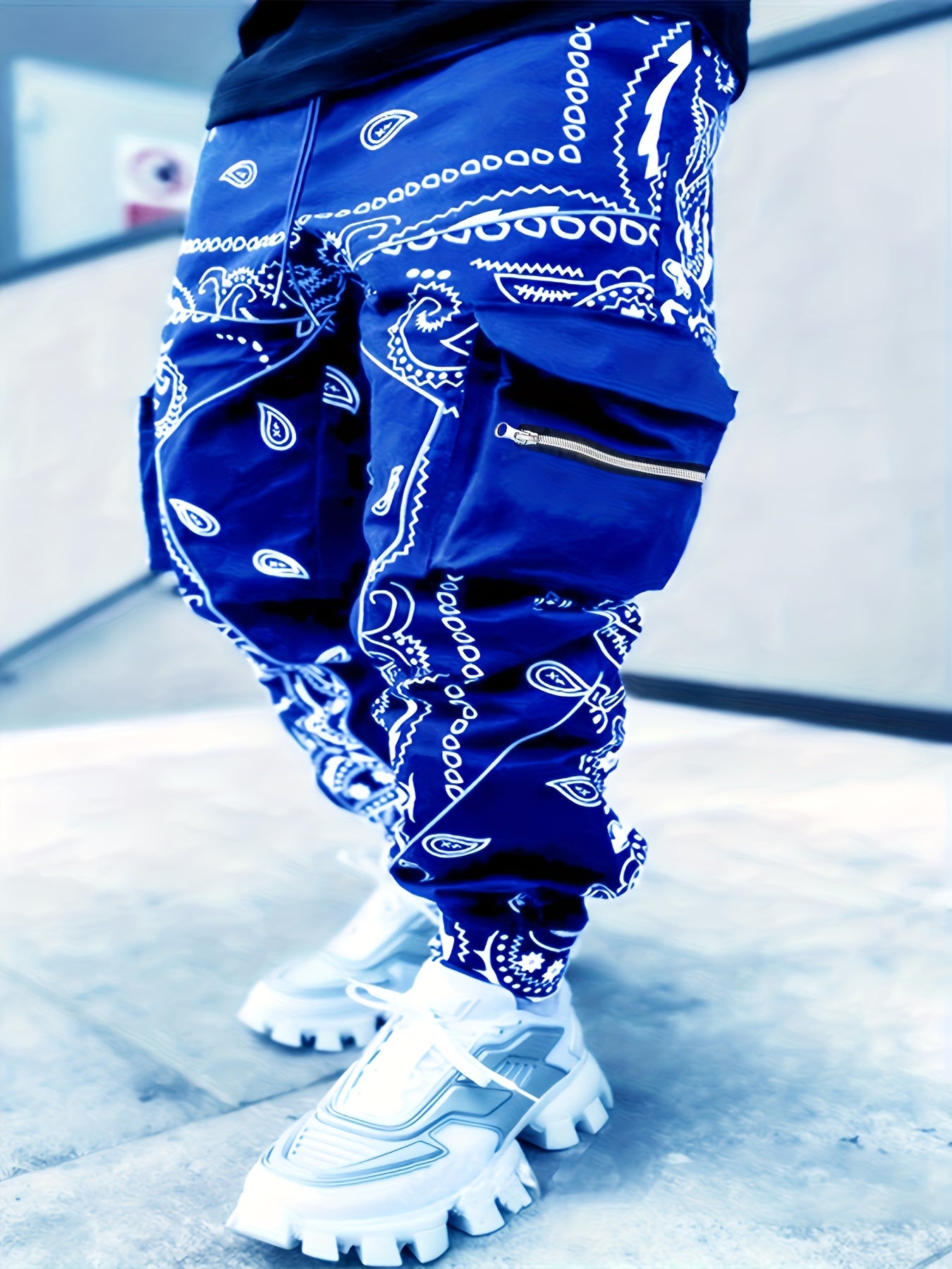 Mens Stylish Paisley Cargo Joggers - Comfortable Graphic Print