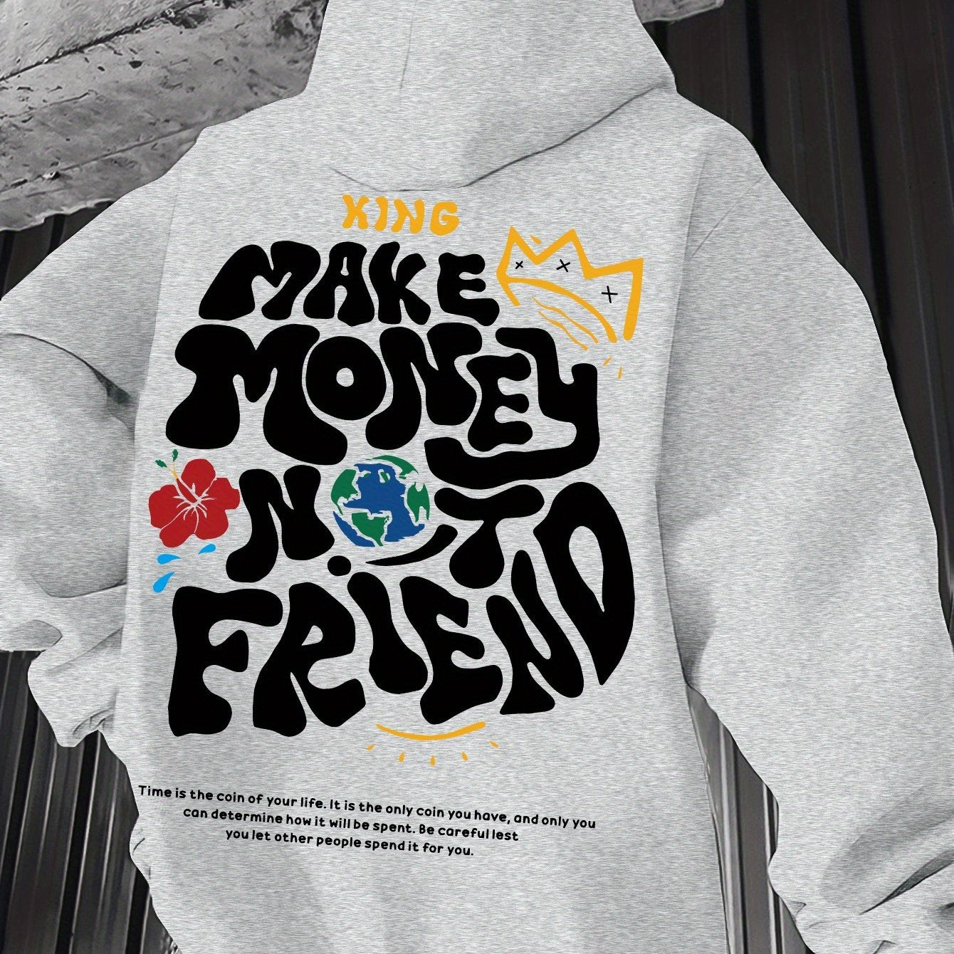 Men's Hoodie, Regular Fit, Polyester, Stretchy, "Make Money Not Friend" Graphic