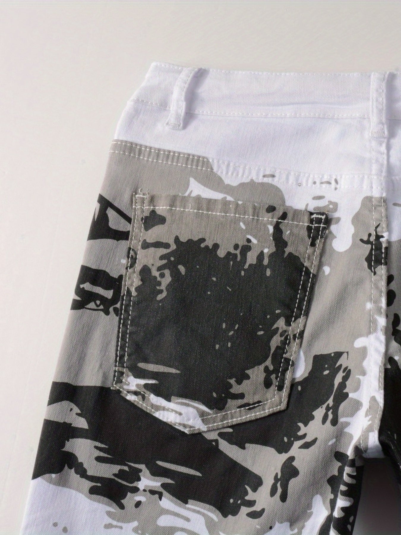 Camouflage Jeans, Casual Mid Stretch Breathable Straight Leg Slim Fit