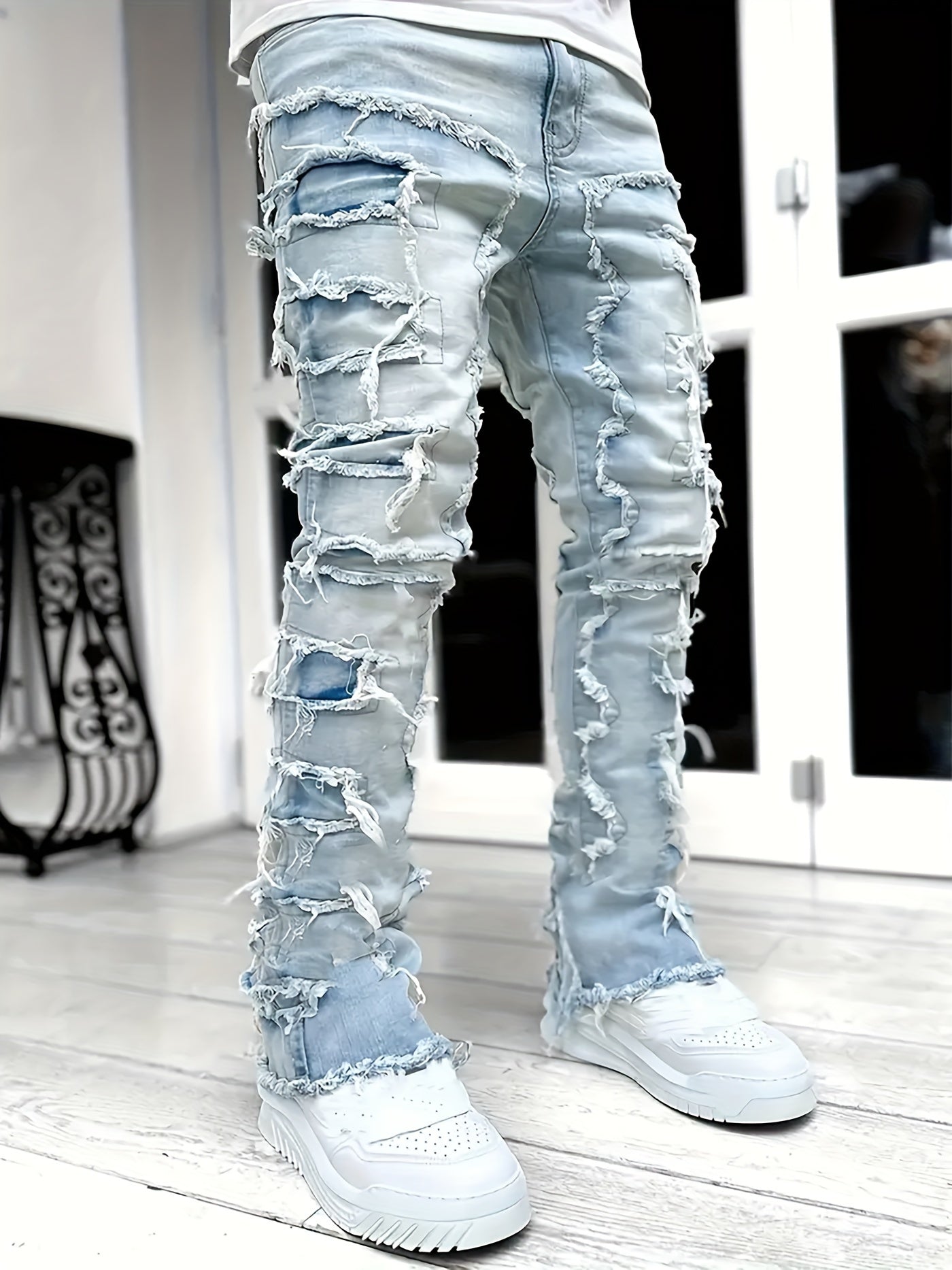 Y2k Style Trim Jeans, Men's Street Style Stretch Denim Pants