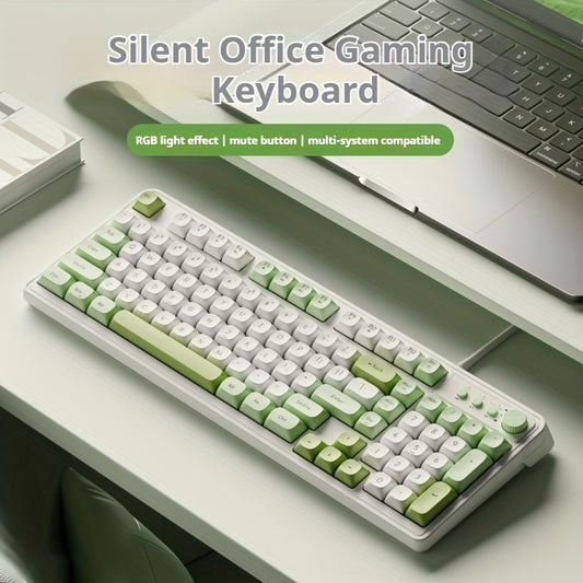 Wired Silent Gaming Keyboard with Rainbow Backlight, Quiet Typing Keys