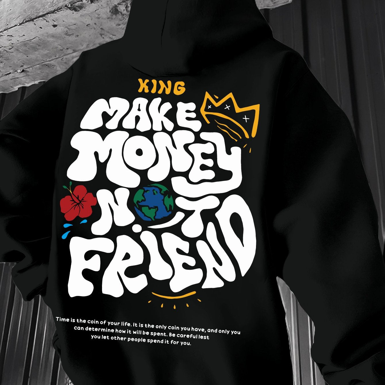 Men's Hoodie, Regular Fit, Polyester, Stretchy, "Make Money Not Friend" Graphic